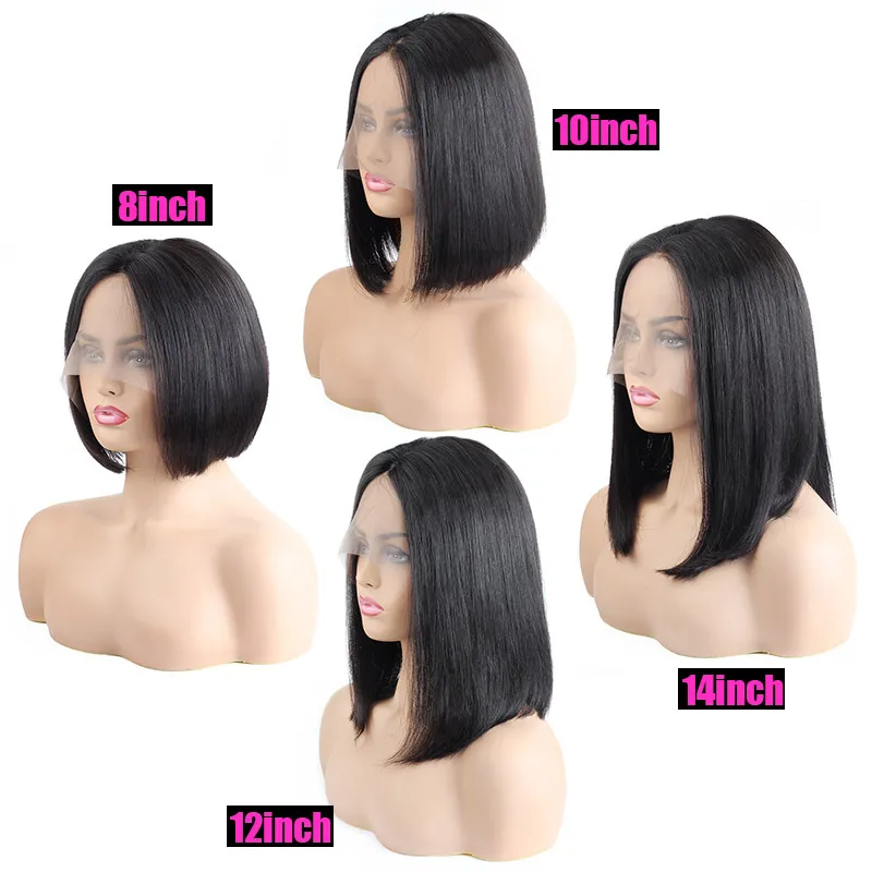 Ishow Indian Straight Short Bob Wig 8-14inch Virgin Human Hair Wigs Brazilian Swiss Lace Front Wig Frontal Wig For Women Girls Nat3232