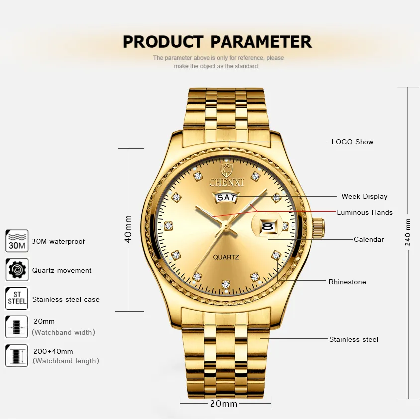 CHENXI Stainless Steel Business Watch With Golden Belt Fashionable Quartz  Rebirth Wristwatch For Men With Calendar Relogio Mas349b From Mnb782,  $28.68 | DHgate.Com