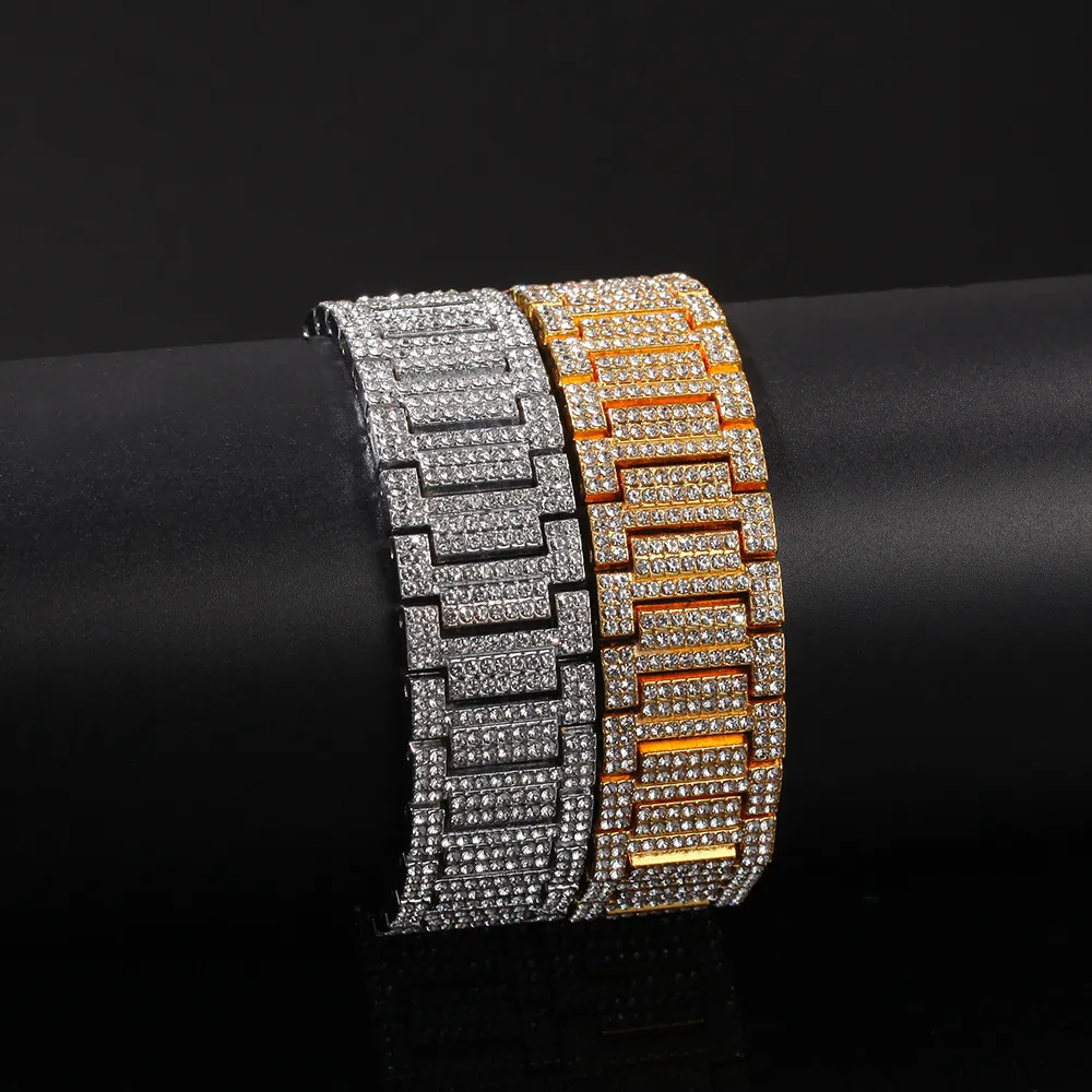 21mm Büyük Geniş Watch Band Link Zinciri Bilezikler Hip Hop Rapçi Takı Altın Gümüş Bilezikler