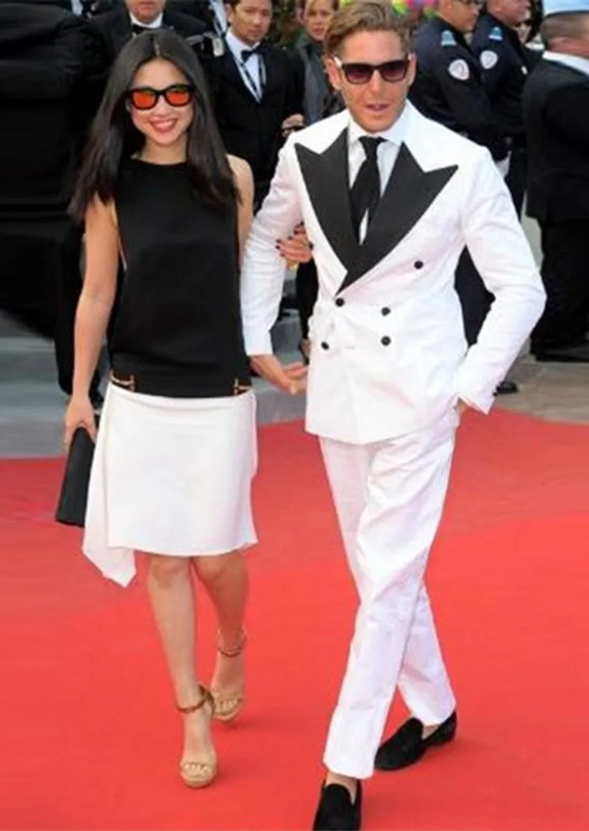 White tuxedo crimped jacket black lapel