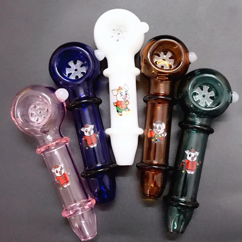 Cam Boru Pyrex Kaşık Sigara Boruları Kar Tanesi Ile Filtre Kaseler Dab Rig Renkli Domuz Tütün Sigara İçme Aksesuarları Bong