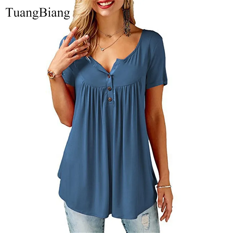 Frauen Sommer V-ausschnitt Kurzarm T-shirt Lose Sexy Camiseta Feminina T Shirts Weibliche Plus Größe Lange Stil Tops