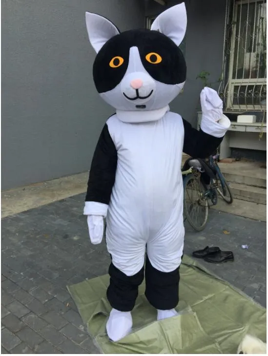 Profissional personalizado preto e branco gato Traje Da Mascote dos desenhos animados wildcat caráter animal Roupas festival de Halloween Do Partido Do Vestido Extravagante