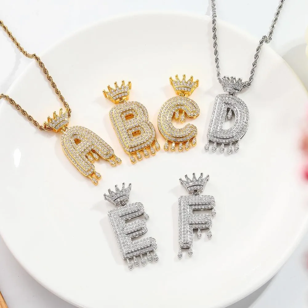 Name Necklace Men Hip-Hop Drip Bubble Intial 26 English Letters Pendant Silver Gold Gift Jewelry Cuban Rope Chain
