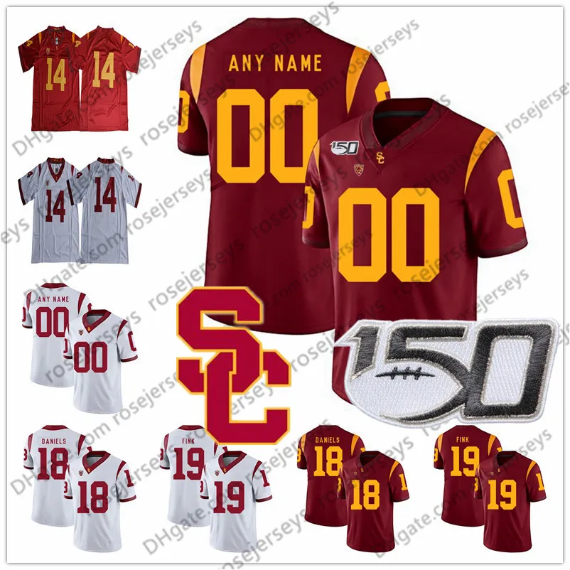 Custom USC Trojans 2020 NCAA Football Men Youth Kid 9 JuJu Smith-Schuster Slovis Pittman Simpon Seau Bush Malepeai 150TH Red White Jersey