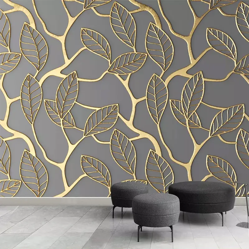 مخصص صور خلفيات الجداريات ثلاثية الأبعاد شجرة ذهبية مجسمة يترك الفن الإبداعي غرفة المعيشة التلفزيون خلفية ورق الحائط ديكور المنزل
