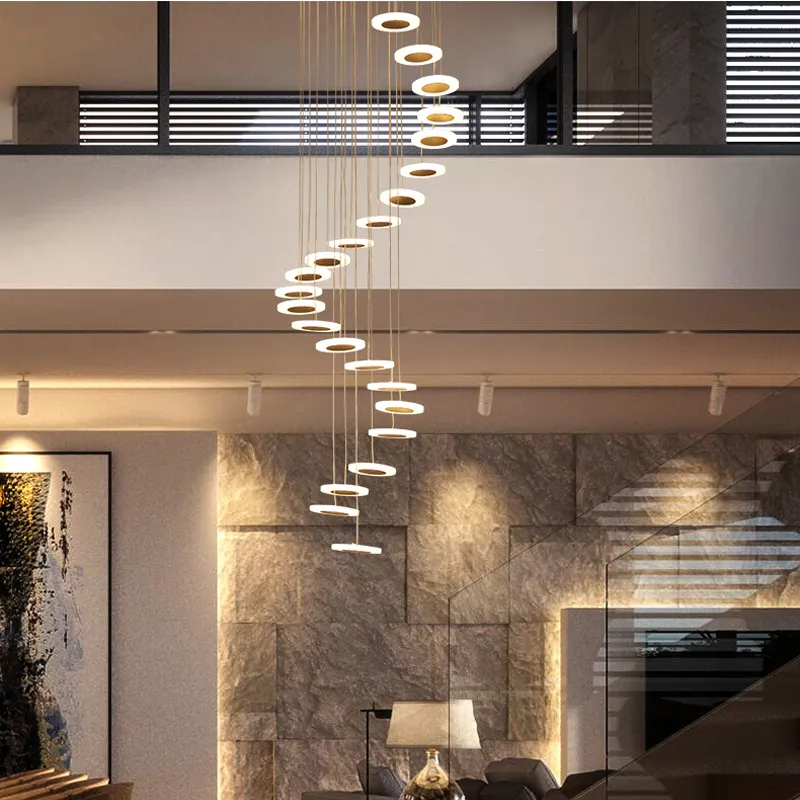 Led Kolye Işıkları Spiral Merdiven Işık Basit Kapalı Aydınlatma Villa Ofisi El Lobi Lambası Avize Yuvarlak Lambalar Droplight Create255D