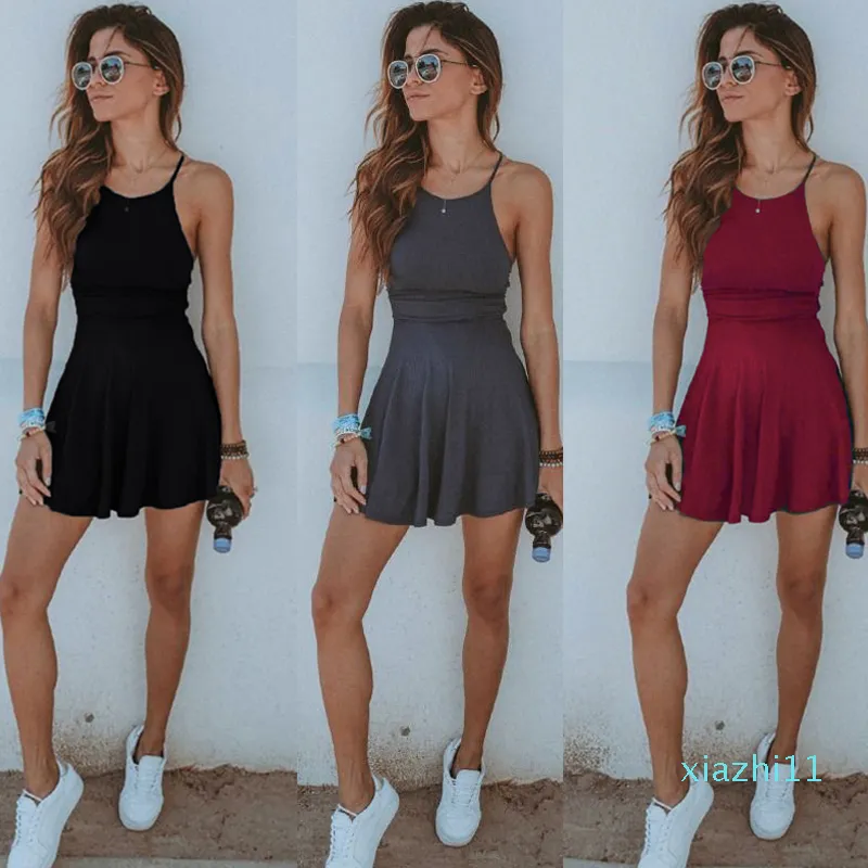 fashion-HOT Fashion Women Dress Summer Casual Sleeveless Solid Female Beach Dress Sexy Ladies Short Mini Dress Womens Clothing Sundress