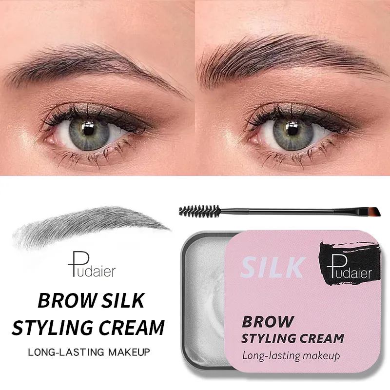 Pudaier Brow Silk Styling Cream Gel de fijación de cejas de larga duración Maquillaje Vitamina E natural Tinte de cejas resistente al agua Feathery Brows