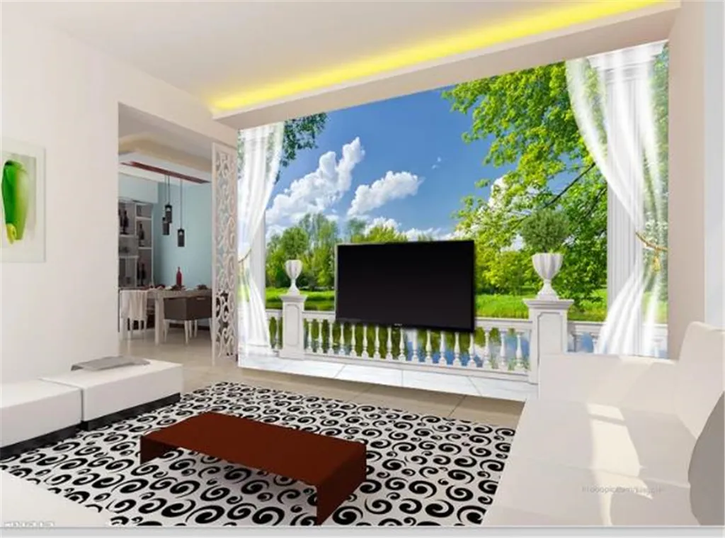 Duvar Kağıdı 3d Güzel Roman Sütun Balkon Göl Manzaralı 3D Oturma Odası Yatak Odası Arka Plan Duvar Dekorasyon Duvar Kağıdı