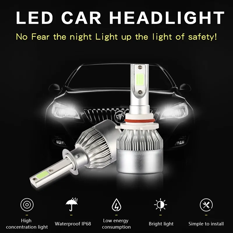 C6 Waterproof H4 LED Car Headlights HID Xenon Kits 72W 7600LM H7 H11 H3 H8 Fog Light Lamp HB1 HB3 9005 9006 9007 9008 9012 Auto Headlamp 6000K 8000K Bulbs