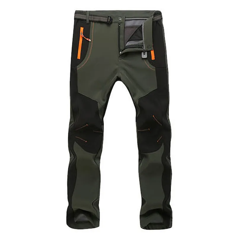 Men's Warm Winter Pants Men Fleece Lining Cargo Pants Mens Waterproof Trousers Male Stretch Casual Work Trousers 2019