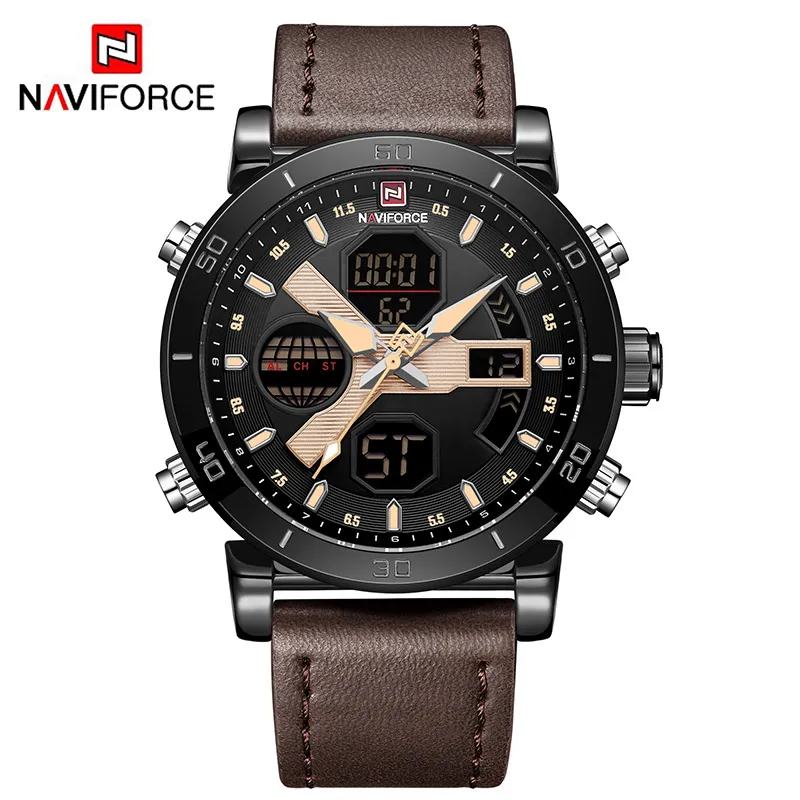 Luxury Brand Men Fashion Sport Watches NAVIFORCE Men's Quartz Digital Clock Man Leather Military Wrist Watch relogio masculin267x