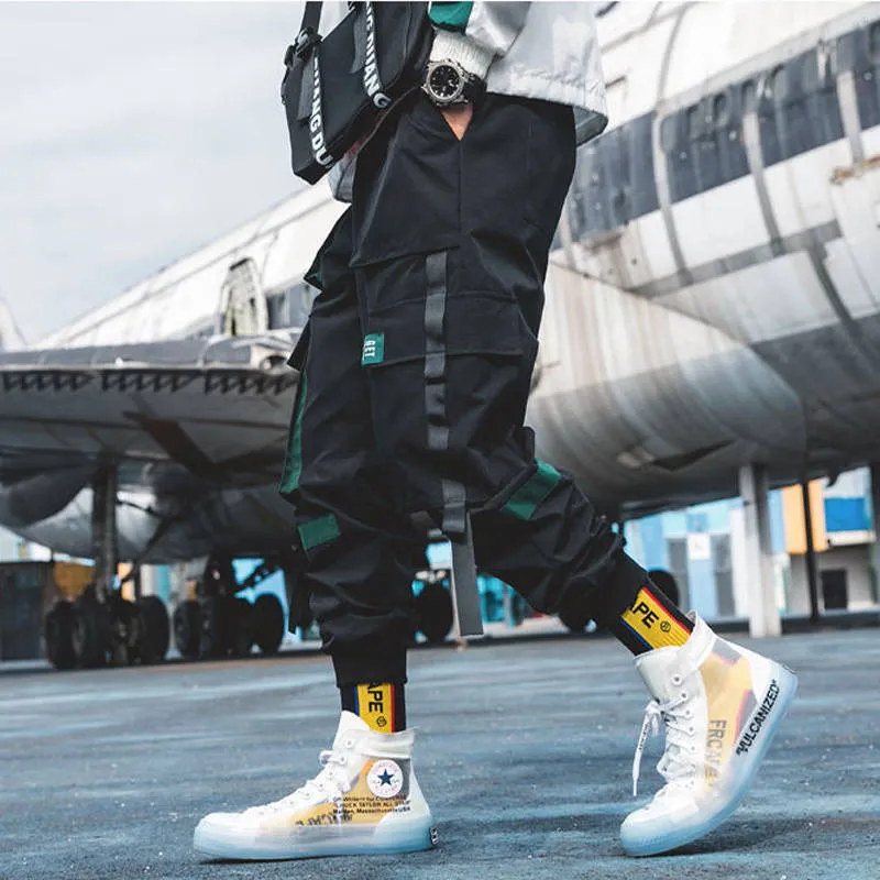 Cargo Pants Streetwear Hip hop Men Loose Joggers Sweatpants Plus size Track Pants Pocket Elastic Waist Ankle Length Trousers T200104