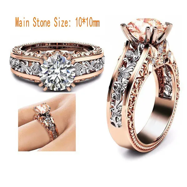 Luxury 14k Rose gold Plated Two Tone Ring Womens Ruby Diamond Engagement Ring Wedding Party Jewelry