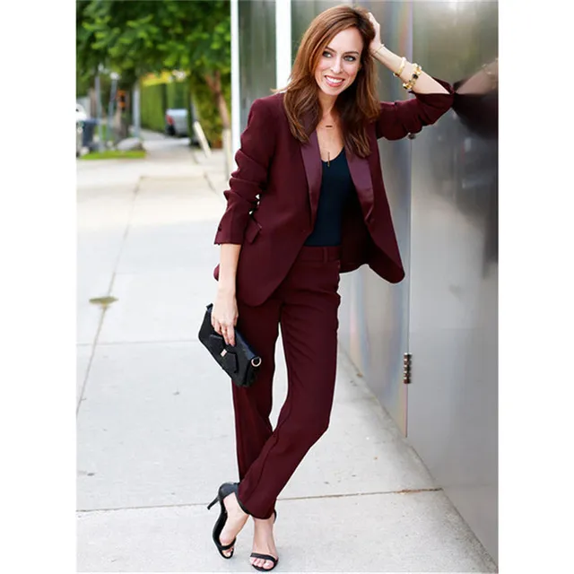 Velvet burgundy woman's suit and shirt with stripes | Formal business  attire, Suits for women, Fashion