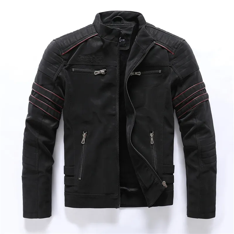 Jaqueta de couro masculina casual stand stand de moto jaqueta de moto homens maus pu.