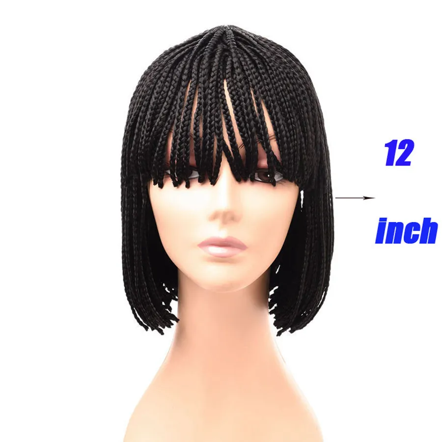 12-calowy krótki charakter czarny pudełko braid peruka afrykańskiego amerykańskich peruk z grzywką dla czarnych kobiet