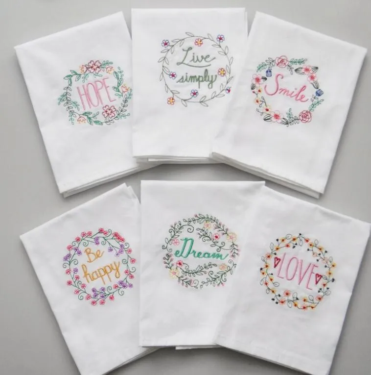 Carta de algodão bordado Guardanapos Tea toalhas absorventes Tabela guardanapos Kitchen Use lenço Boutique do casamento Pano 5 Designs SN3213