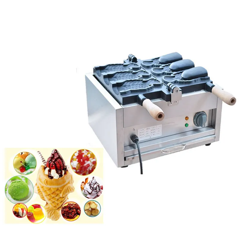 110 V 220 V Bocca Aperta Gelato Taiyaki Macchina Big Fish Cone Maker Corea Forma di Pesce Waffle Baker