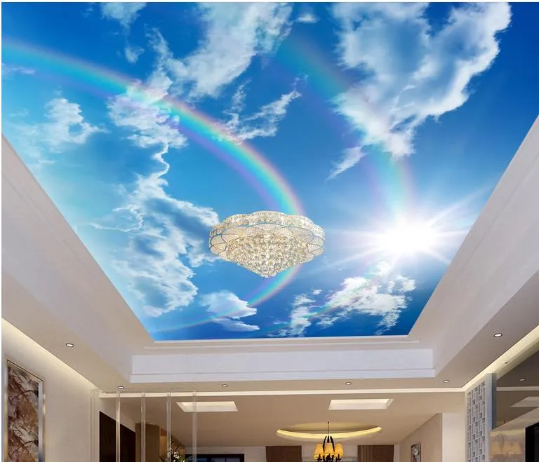 Пользовательские фото настенные бумаги Радуга голубое небо потолок потолок обои 3D гостиная спальня KTV бар потолка стены картина шелковые обои роспись