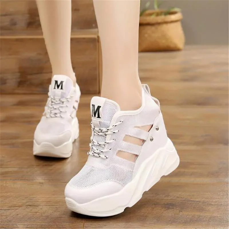 Hot Sale-New Women High Platform Summer Sneakers Increasing Shoes 10 CM Thick Sole Shoes