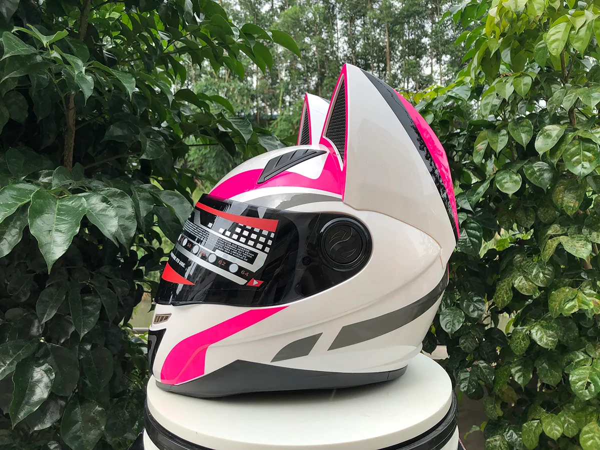  Casque Moto Enfant avec des Oreilles De Chat Léger Et