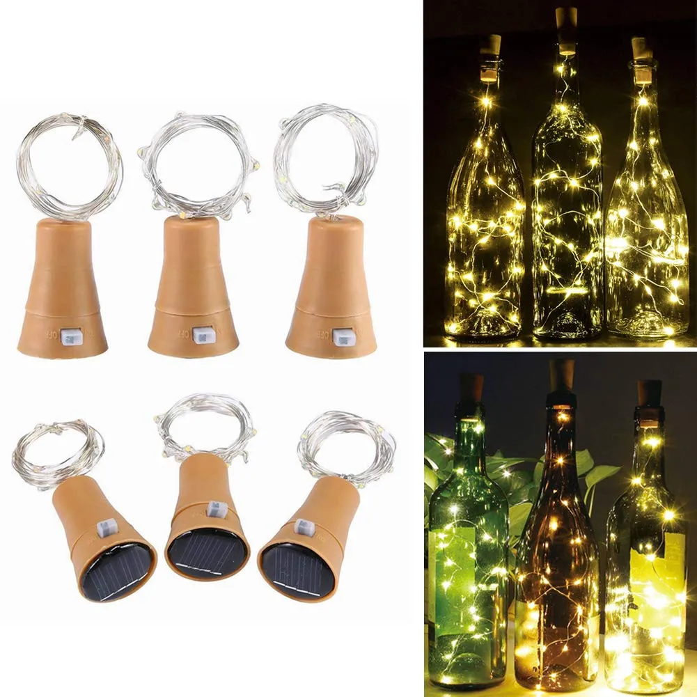 Solarbetriebene Weinflaschen-Lichterkette mit Korken, 10 LED-Flaschen-Lichterkette, Solarlichter für DIY Weihnachten, Halloween, Hochzeit, Party-Dekoration