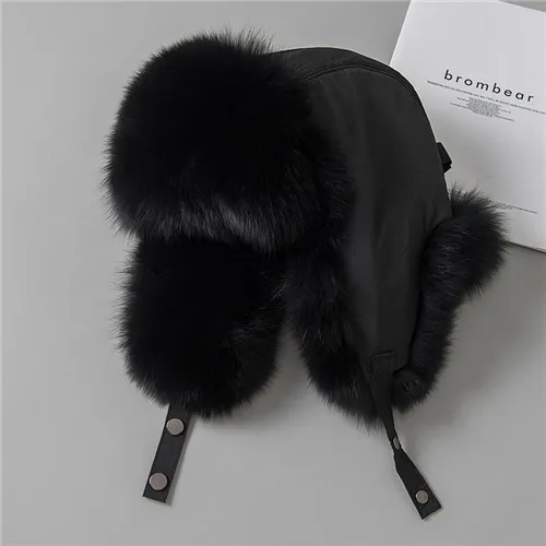 Mens Real Fox Fur and Leather Winter Trapper Hat Russian Ushanka