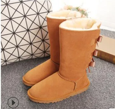 2020 Christmas NEW classic tall winter boots real leather Bailey Bowknot women`s bailey bow snow boots shoes boot US5-10