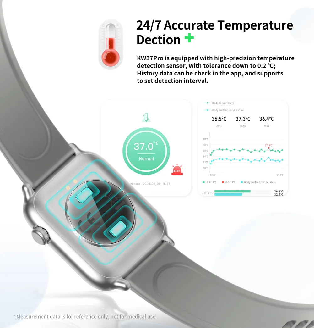Suministro Al Por Mayor 2020 KW37 Pro Smart Watch Thermometer Medición De  La Temperatura Corporal Salud Tasa Del Corazón Smart Band Watch Rastreador  De Fitness Impermeable De Zhou05102, 33,9 € | Es.DHgate.Com