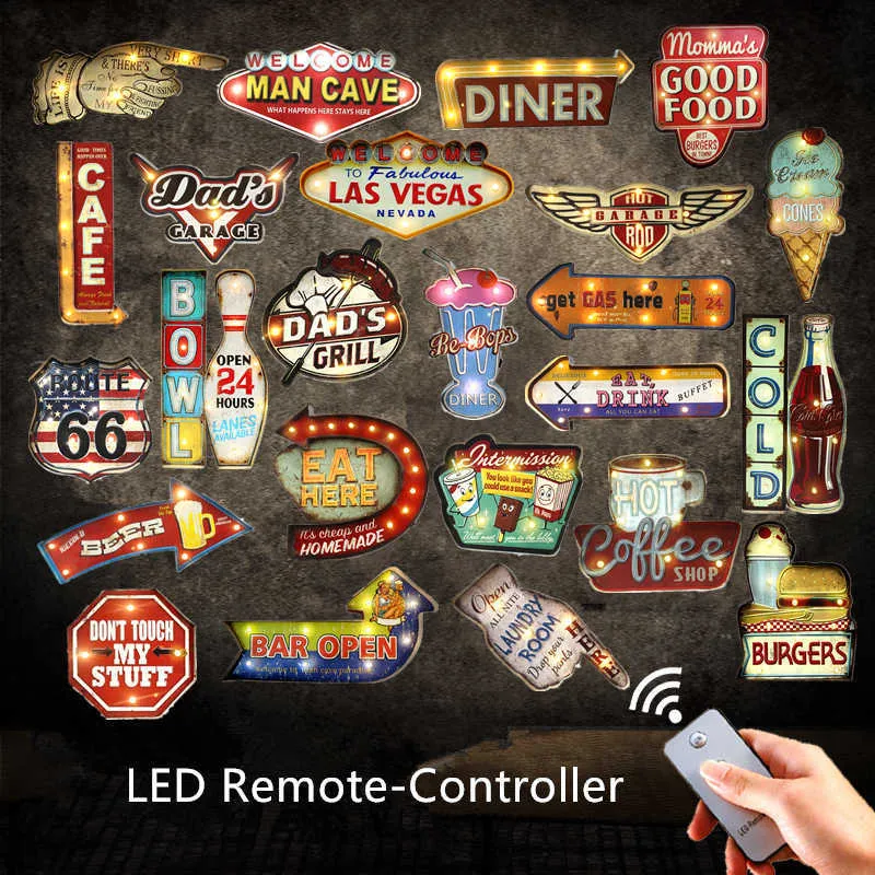 Metal LED Neon Signs For Beer Bar Cafe Garage Vintage Home Decor Wall Painting Light Remote Controlled 2024 From Misihan08 47.47 DHgate.Com