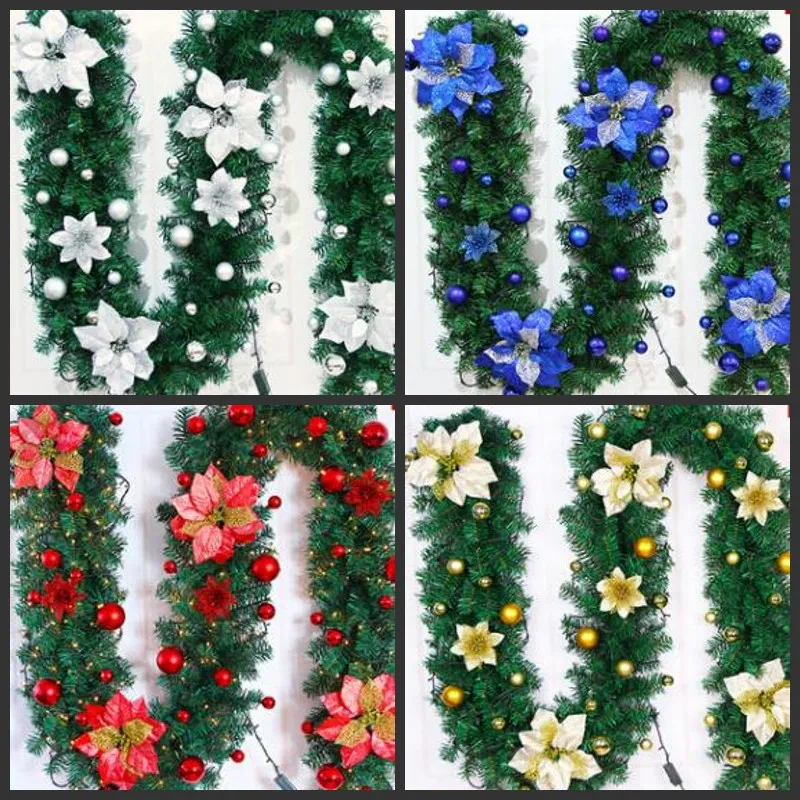 2.7M Xmas LED Tree Hanging Rattan Decoration for Christmas Party Wedding Home Outdoor Garland Lights Wreath Decor Flower Vine