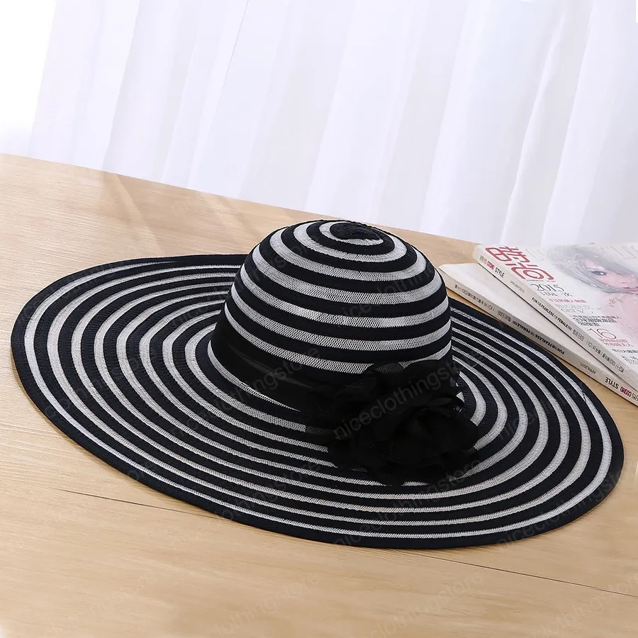 Womens Stripe Kajeer Church Hat With UV Protection And Wide Brim