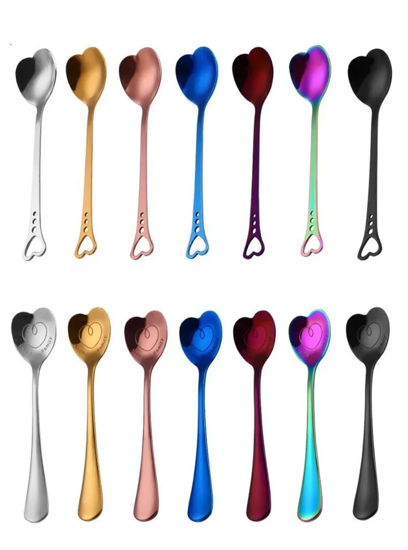 Colorful ice cream spoon love heart shaped spoon coffee tea stir spoons for party wedding supplies kitchen accessories