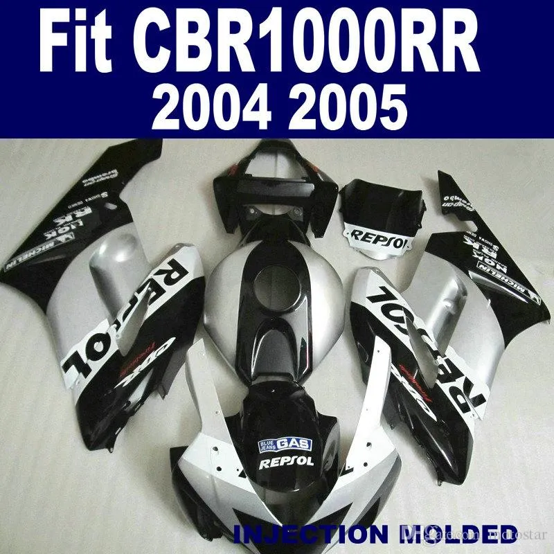 ホンダCBR1000RR 2004 2005ブラックシルバーRepsol CBR 1000 RR 04 05 FreeshipフェアリングキットKA74