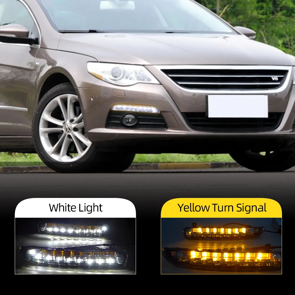 2PCS LED voiture Feux de jour pour Volkswagen Passat CC 2009 2010 2011 2012 DRL 12V lampe antibrouillard avec clignotants