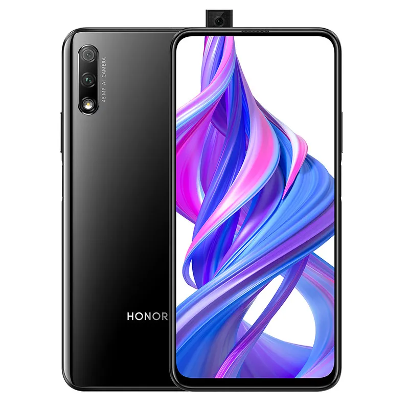 Téléphone portable d'origine Huawei Honor 9X 4G LTE 6 Go de RAM 64 Go de 128 Go de ROM Kirin 810 Octa Core Android 6,59 "Plein écran 48MP AI OTG 4000mAh ID d'empreintes digitales Smart Mobile Phone