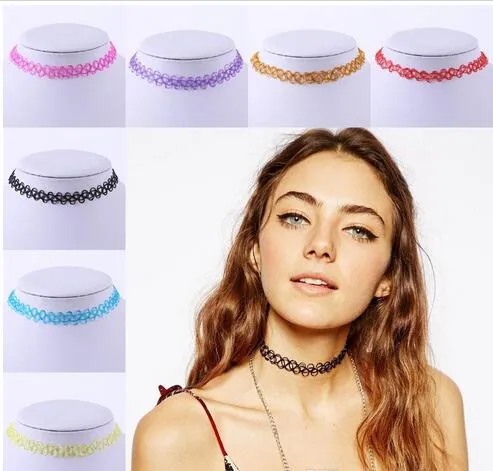 Fashion Street Style Sexy Women Retro Tattoo Choker Stretch Necklace Woman Vintage Elastic Punk Necklaces Jewelry Gift SHU9