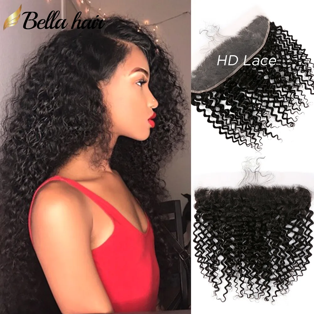 Bella Hair 13x4 HD Transparant Kant Frontale Sluiting Oor tot Oor Frontals Met Babyhaar Gratis Deel Indian Extensions Krullend Golf Instagram Verkopen
