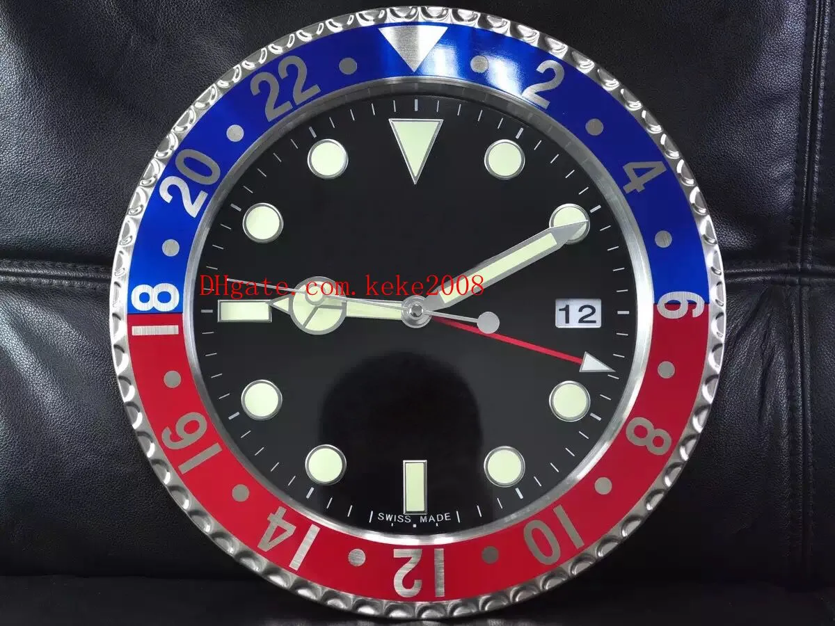 8 Estilo de alta calidad GMT Batman 116710 116719 Reloj de pared 34 CM x 5 CM 3 KG Reloj electrónico de cuarzo de acero inoxidable luminiscente azul para decoración del hogar