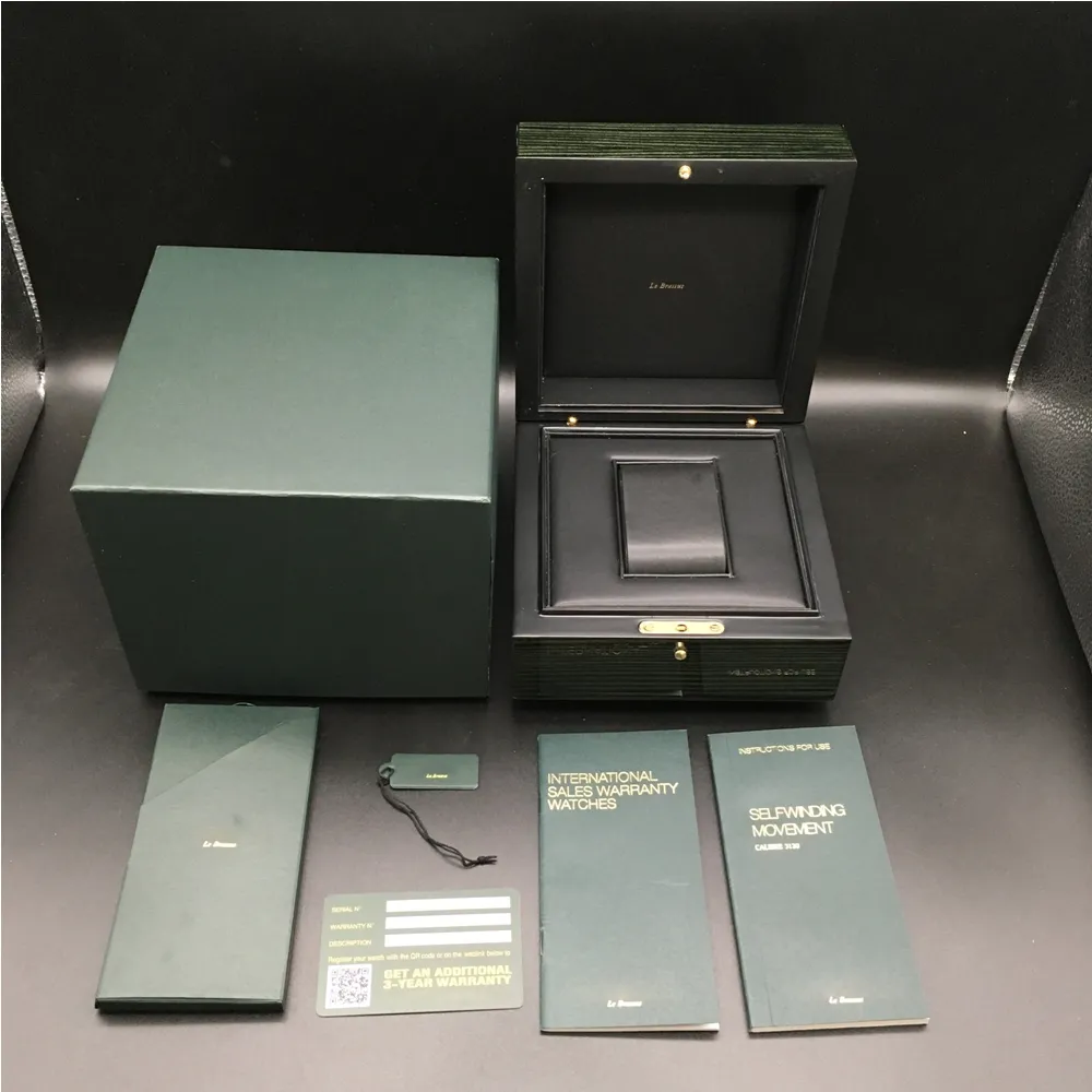 Skriv ut anpassat kortmodell serienummer Korrekt papper Original Green Woody Watch Box för AP Boxes Broschyrer Klockor