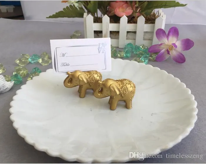 Lucky Resin Gold Elephant Place Posiadacze Karty Wizytówka Uchwyt Złoty Dekoracje Ślubne Przyspieszenia dla gości