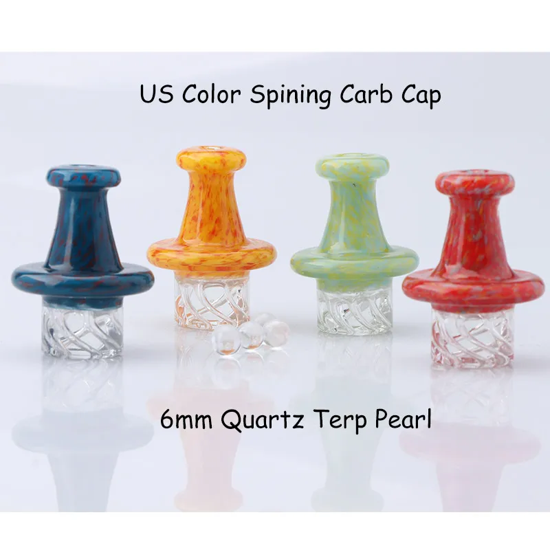Smoking Accessories Colorful Spinning Glass Carb Cap With 6mm Terp Dab Pearl For Beveled Edge Flat Top Quartz Banger Nails