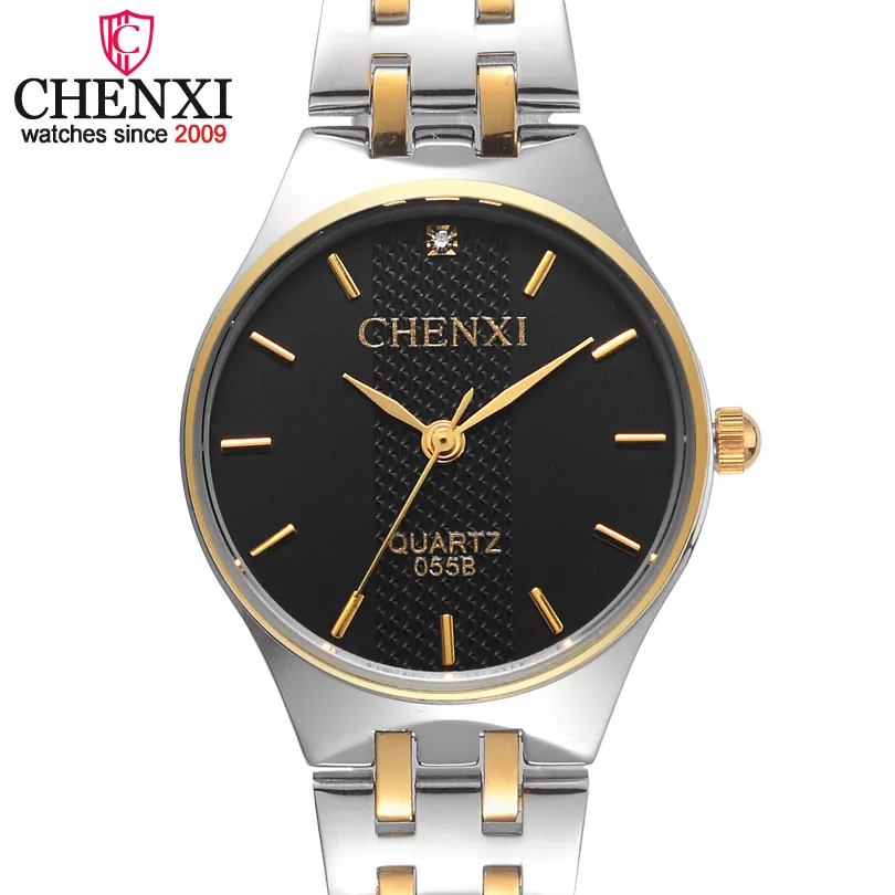 Chenxi marca dourada relógios de quartzo feminino pulseira de aço relógio feminino moda casual relógio de cristal presente pulso watch253s