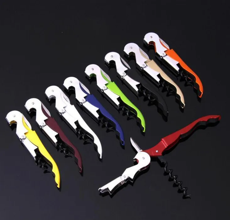 Stainless Steel Cork Screw Corkscrew Candy Color Multi-Function Wine Bottle Cap Opener Double Hinge Waiters Corkscrew Wine Opener EEA1778