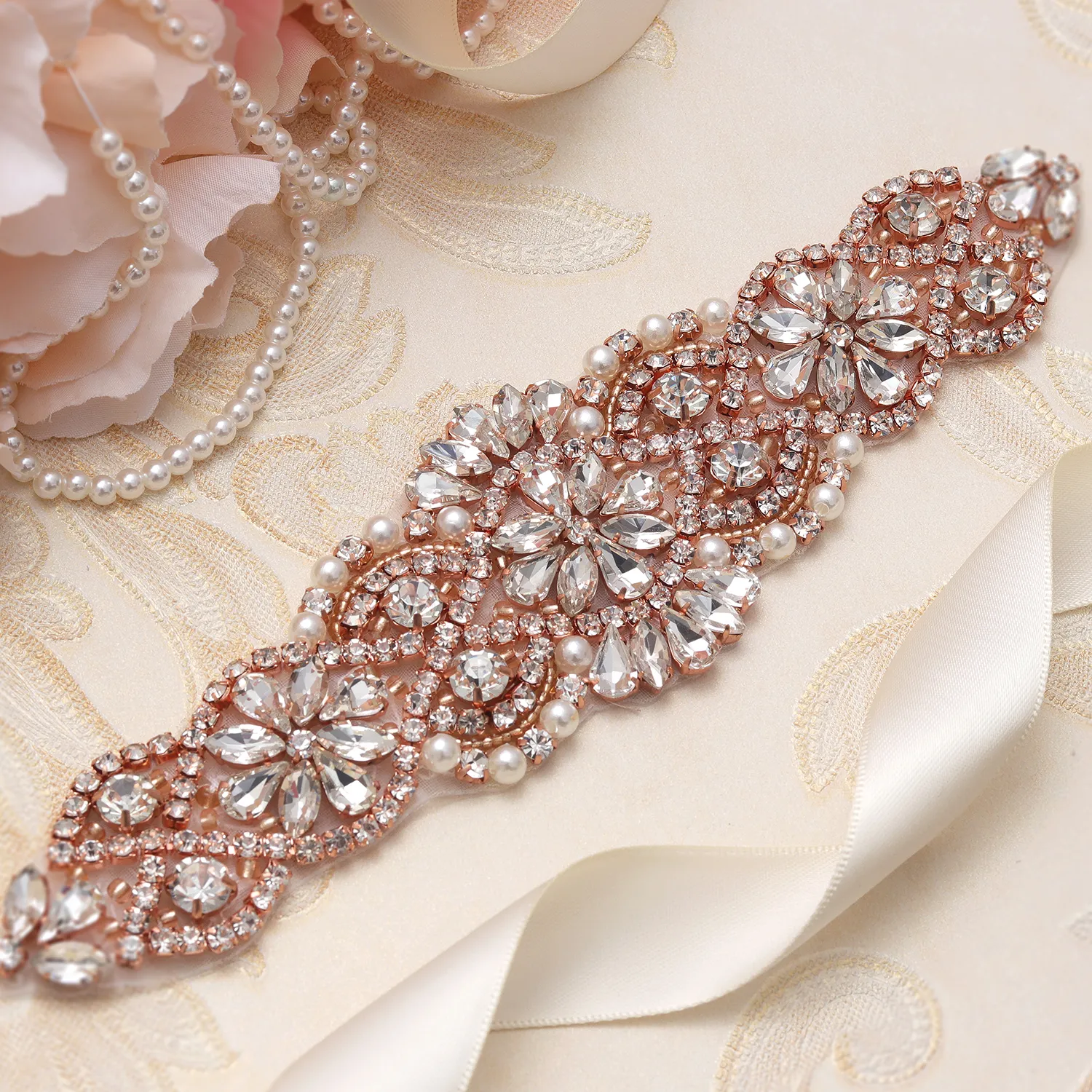 Rose gold wedding dress belt hotsell