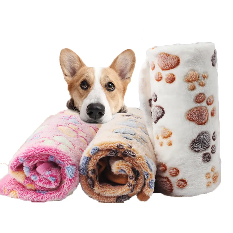 Pet Blanket Winter Dog Cat Bed Foot Print Warm Sleeping Mattress Small Medium Dogs Cats Coral Fleece Pet Supplies