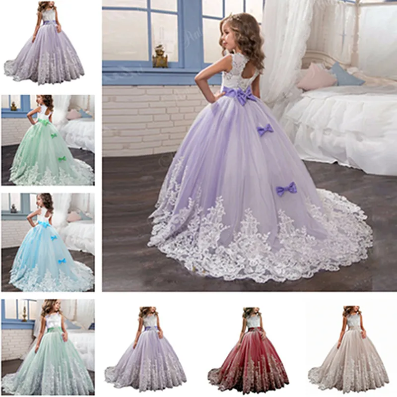Vestidos para niñas de flores Princesa Lila Pequeña novia Vestido largo para niñas Glitz Tul hinchado Vestidos para niñas de flores Princesa Lila Pequeña novia Vestido largo para niñas Glitz Tul hinchado
