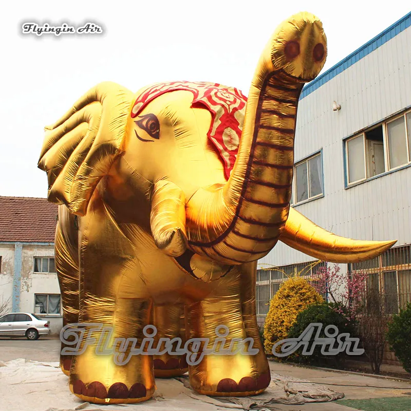 5 m stor gyllene uppblåsbar elefantmodellparadprestanda Animal Balloon för evenemang